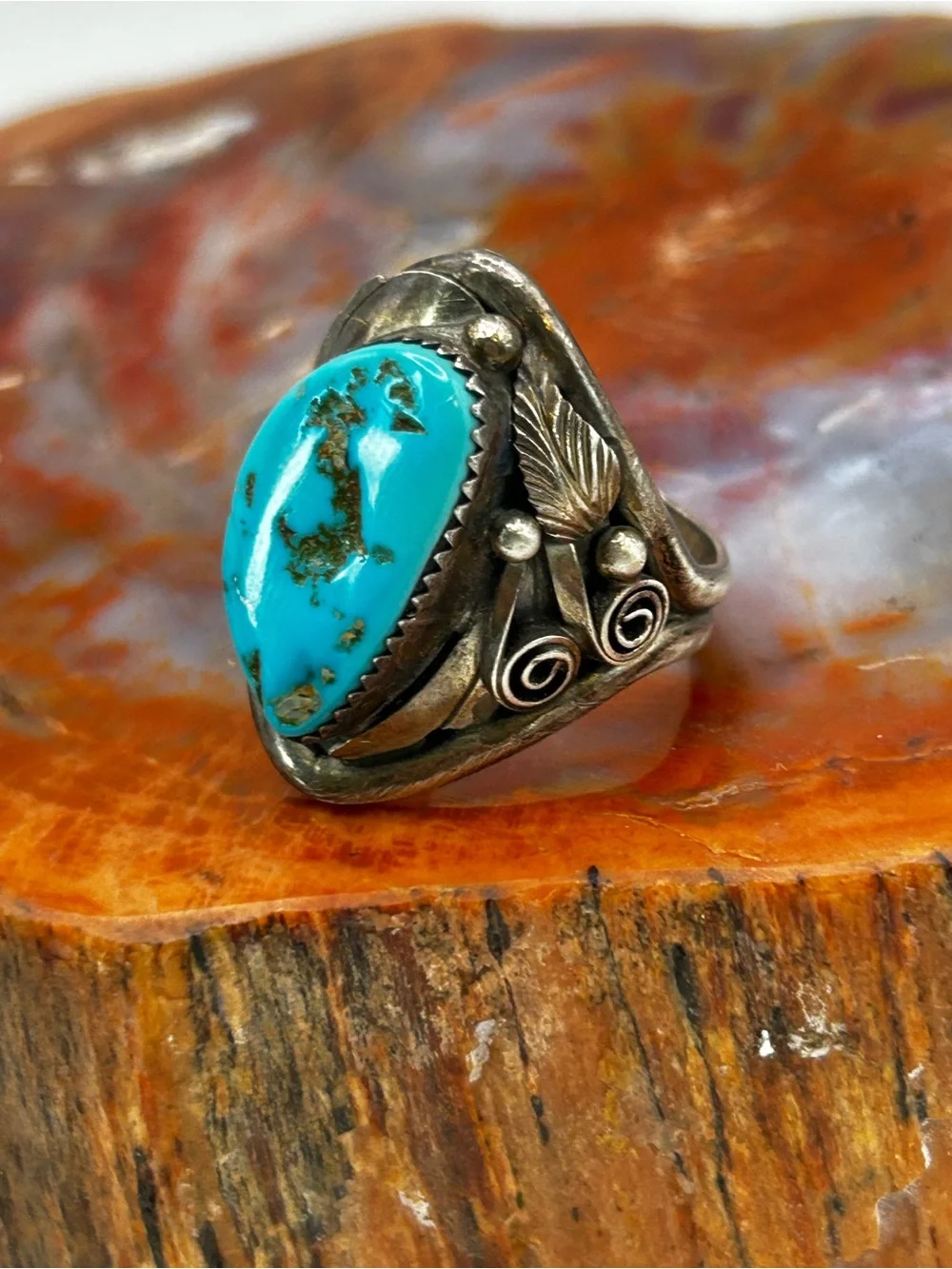 Mens Sterling Silver Turquoise Ring - Size 11.5